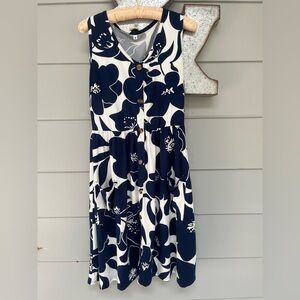 Sleeveless Navy and White Floral Button-Front Dress